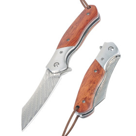 Damascus Blade Quick Open Folding Knife with Rosewood Handle UD408830